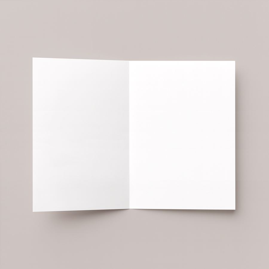Open card with blank space on a beige background.